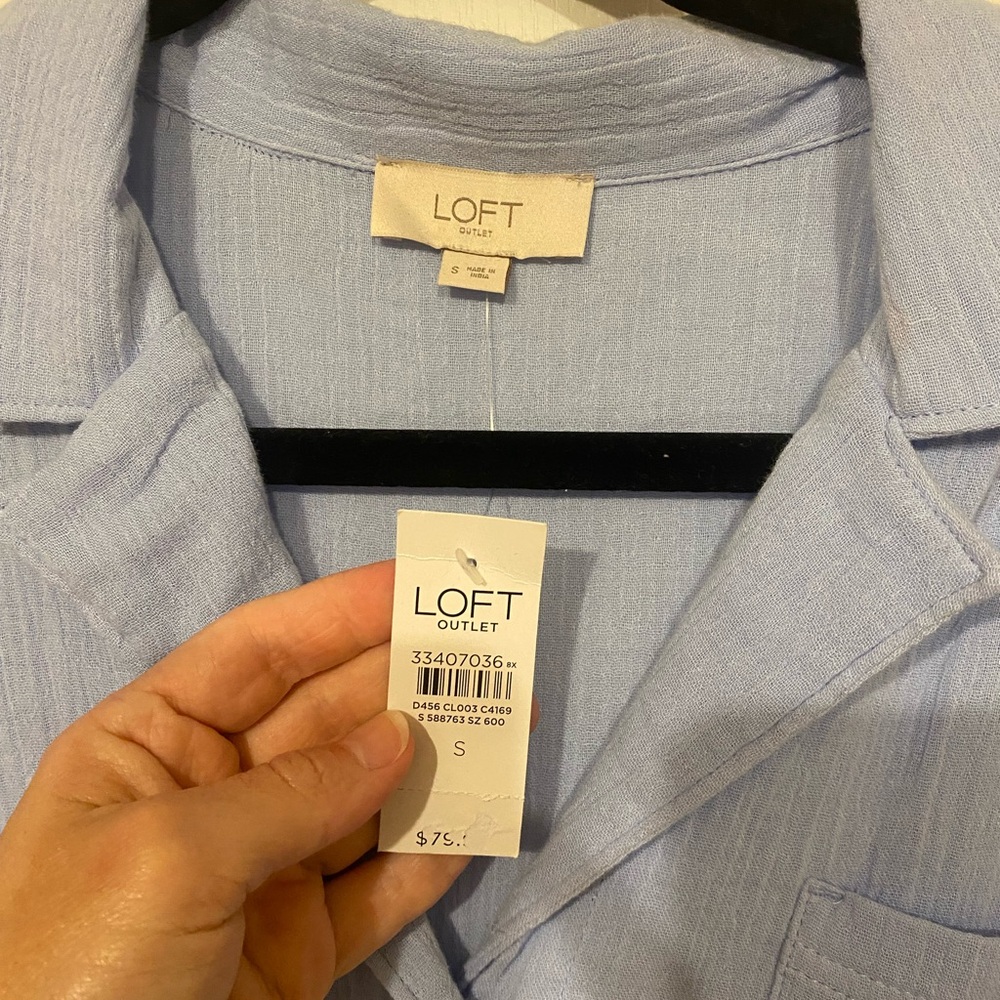LOFT Soft Blue Collared Top - Picture 4 of 5